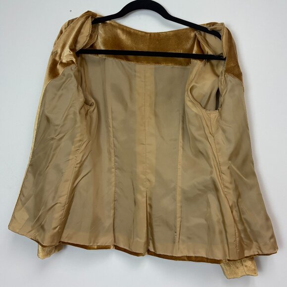 Women’s Gold 2-Piece Velvet Jacket and Skirt Set W/Brooch-Like Embellishments - Picture 3 of 10